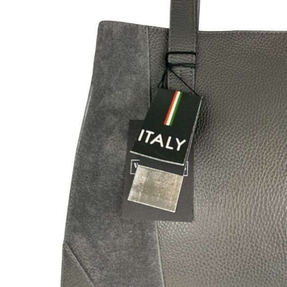 NWT Valentina Fiore Italian Gray Suede Leather Tote Bag Workcore Chic Minimalist - Picture 9 of 13